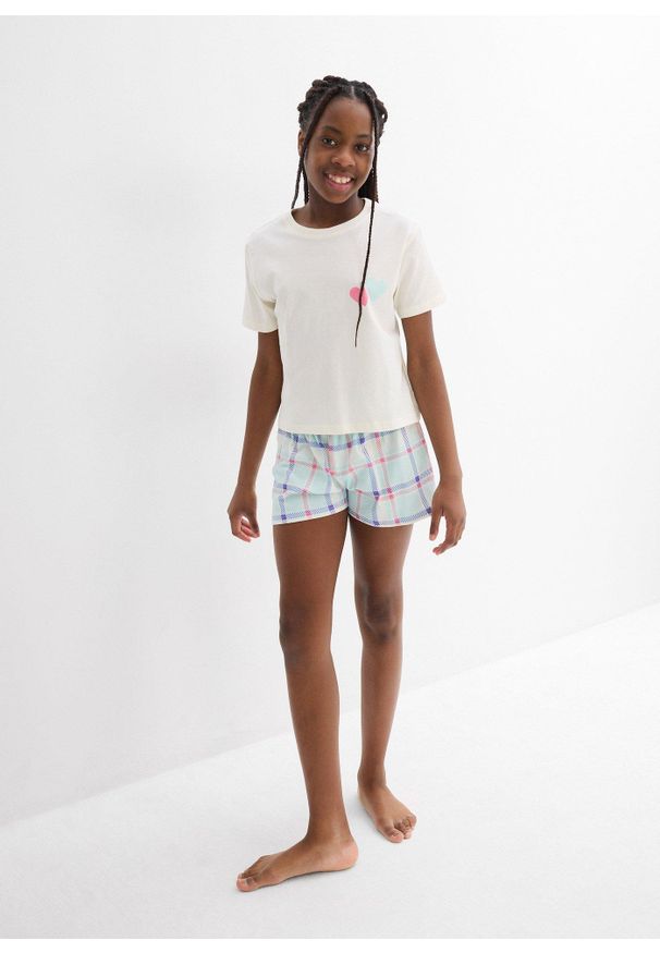 bonprix - Piżama z krótkimi spodniami z czystej bawełny organicznej (4 części). Kolor: fioletowy. Materiał: bawełna. Długość: krótkie