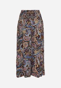 Renee - Czarno-Granatowe Spodnie Culottes z Bawełnianej Tkaniny Ozdobione Wzorem Paisley Gwinamas. Kolor: czarny. Materiał: bawełna, tkanina. Wzór: aplikacja, paisley. Styl: wakacyjny #4