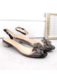 Transparentne sandały damskie lakierowane z cyrkoniami czarne S.Barski MR38-383. Kolor: czarny. Materiał: lakier #4