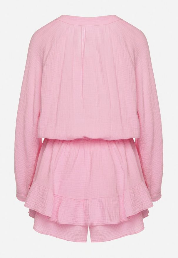 Born2be - Różowy Bawełniany Kombinezon z Elastyczną Gumką w Talii i Spódnico-Spodenkami Gleasea. Okazja: na co dzień. Kolor: różowy. Materiał: bawełna. Styl: elegancki, casual