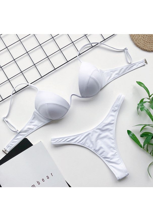 Intica - Strój kąpielowy z usztywnianym topem klasyczny fason odporny na słońce Adalmiina. Kolor: biały. Materiał: materiał