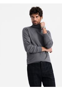 Ombre Clothing - Jednokolorowy męski dzianinowy golf z wiskozą – szary melanż V2 OM-SWTN-0101 - XXL. Okazja: na co dzień. Typ kołnierza: golf. Kolor: szary. Materiał: wiskoza, dzianina. Wzór: melanż. Styl: klasyczny, casual