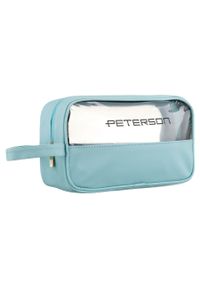 Niebieska kosmetyczka z tkaniny syntetycznej wyposażona w przezroczysty panel - Peterson. Kolor: niebieski. Materiał: tkanina, syntetyk #1