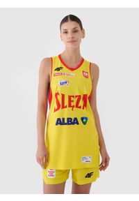4f - 4F Koszulka meczowa replika domowa z sezonu 2024/25 damska 4F x Ślęza Wrocław - multikolor M. Typ kołnierza: dekolt w serek. Kolor: wielokolorowy. Materiał: dzianina, włókno, materiał, syntetyk. Wzór: gładki, nadruk, ze splotem. Sport: koszykówka, fitness