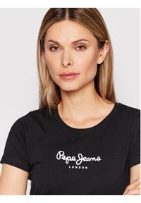 Pepe Jeans T-Shirt New Virginia PL505202 Czarny Slim Fit. Kolor: czarny. Materiał: bawełna