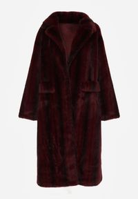 Born2be - Bordowy Płaszcz Futerko o Kroju Oversize z Kieszeniami z Klapami Namys. Okazja: na co dzień, na randkę, na spacer. Kolor: czerwony. Materiał: futro. Styl: casual #7