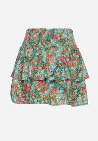 Born2be - Zielona Spódnica Mini w Kwiatowy Print z Falbankami Rozkloszowana Kilina. Kolor: zielony. Wzór: nadruk, kwiaty. Sezon: lato #6