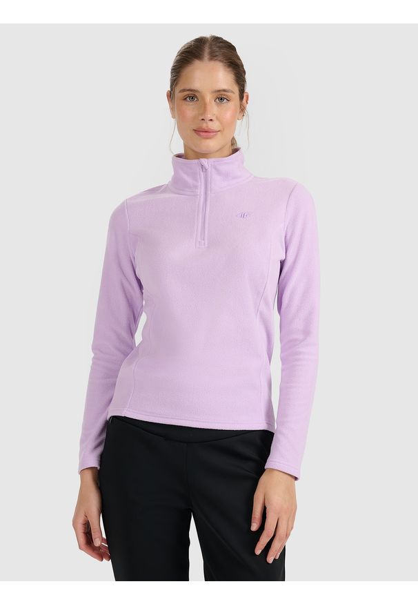 4f - 4F Bielizna termiczna polarowa (góra) damska - fioletowa S. Typ kołnierza: kołnierzyk stójkowy. Kolor: fioletowy. Materiał: polar. Sezon: zima. Sport: turystyka piesza