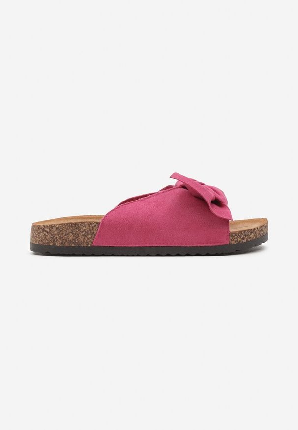 Born2be - Fuksjowe Klapki na Korkowej Podeszwie z Kokardką z Imitacji Zamszu Giatalia. Kolor: różowy. Materiał: zamsz. Sezon: lato. Styl: elegancki