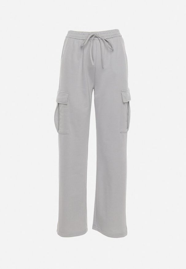 Born2be - Szare Bawełniane Spodnie z Gumką w Pasie i Kieszeniami Typu Cargo Kalanielle. Okazja: na co dzień. Kolor: szary. Materiał: bawełna. Styl: casual, elegancki