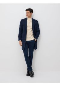 Reserved - Długi płaszcz w kratę - granatowy. Kolor: niebieski. Materiał: dzianina. Długość: długie #1