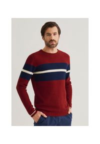 Ochnik - Sweter męski. Okazja: na co dzień. Kolor: czerwony. Materiał: bawełna. Długość: długie. Wzór: ze splotem. Styl: casual #1