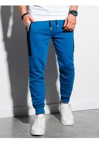 Ombre Clothing - Spodnie męskie dresowe joggery P903 - niebieskie - XXL. Kolor: niebieski. Materiał: dresówka