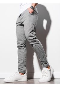 Ombre Clothing - Spodnie męskie dresowe P1004 - szary melanż - XXL. Kolor: szary. Materiał: dresówka. Wzór: melanż. Styl: klasyczny #4