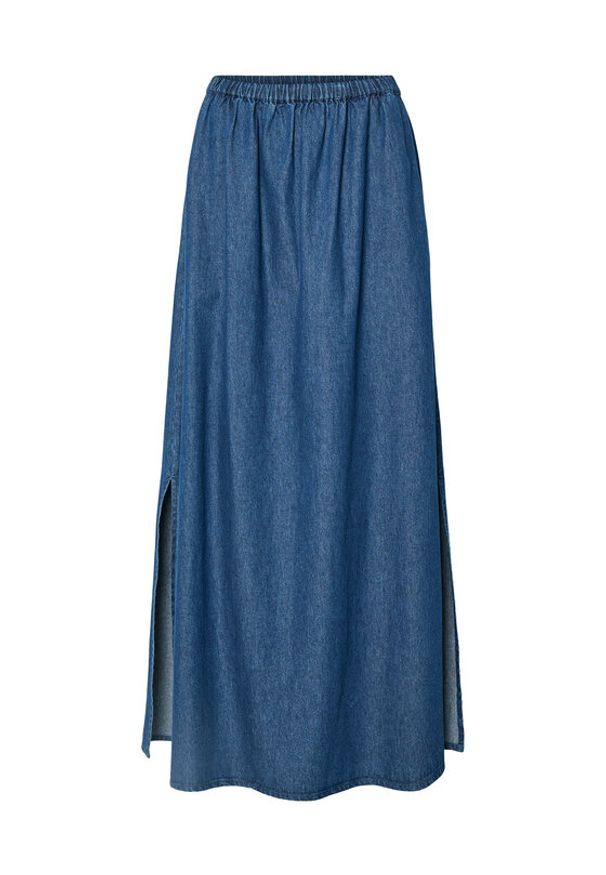 Pieces Spódnica jeansowa Tenim 17157939 Granatowy Regular Fit. Kolor: niebieski. Materiał: bawełna