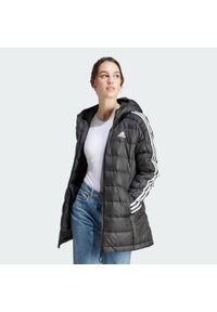 Adidas - Parka Essentials 3-Stripes Light Down Hooded. Kolor: czarny. Materiał: puch, materiał