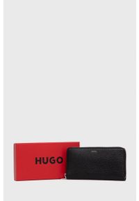 Hugo - HUGO portfel skórzany damski kolor czarny. Kolor: czarny. Materiał: skóra. Wzór: gładki