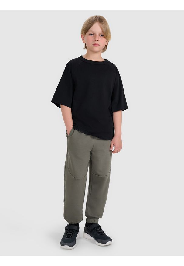 4f - 4F T-shirt oversize gładki chłopięcy - czarny 140 (9-10 lat). Okazja: na co dzień. Kolor: czarny. Materiał: jersey, bawełna, materiał. Długość rękawa: krótki rękaw. Długość: krótkie. Wzór: gładki. Sezon: lato. Styl: sportowy, klasyczny, casual