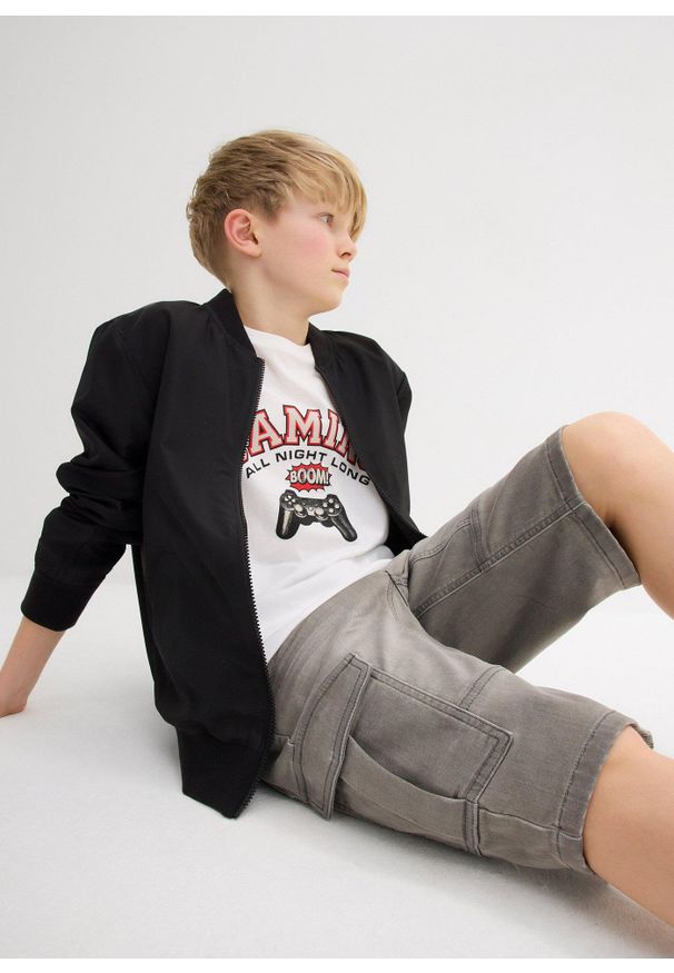 bonprix - Bermudy dżinsowe dresowe, Regular Fit. Kolor: szary