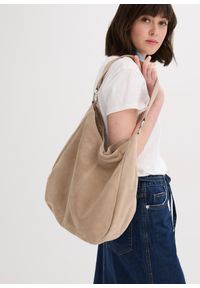 bonprix - Torebka skórzana. Kolor: beżowy. Materiał: skórzane. Styl: casual