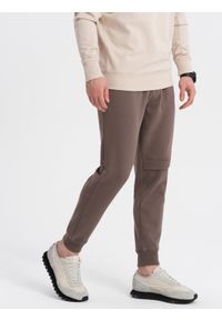 Ombre Clothing - Spodnie męskie dresowe z przeszyciem i zamkiem na nogawce - brązowe V4 - Rozmiar: XXL. Kolor: brązowy. Materiał: dresówka. Wzór: nadruk #7