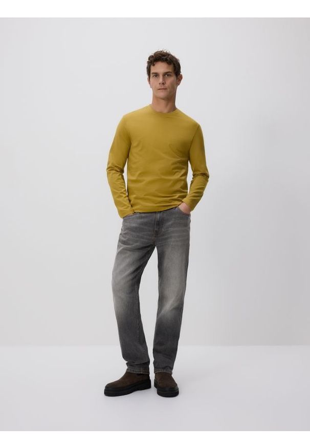 Reserved - Longsleeve z merceryzowanej bawełny - jasny zielony. Kolor: zielony. Materiał: bawełna. Długość rękawa: długi rękaw