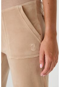 Juicy Couture - JUICY COUTURE Beżowe damskie spodnie Del Ray, Rozmiar S. Kolor: beżowy. Materiał: poliester, welur. Wzór: haft #5