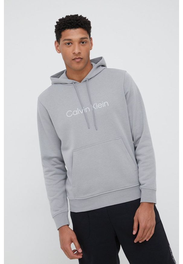 Calvin Klein Performance bluza dresowa męska kolor szary z kapturem z nadrukiem. Typ kołnierza: kaptur. Kolor: szary. Materiał: dresówka. Wzór: nadruk