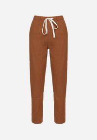 Born2be - Brązowe Bawełniane Spodnie z Wiązaniem Galtebis. Okazja: na co dzień. Kolor: brązowy. Materiał: bawełna. Styl: elegancki, casual #6