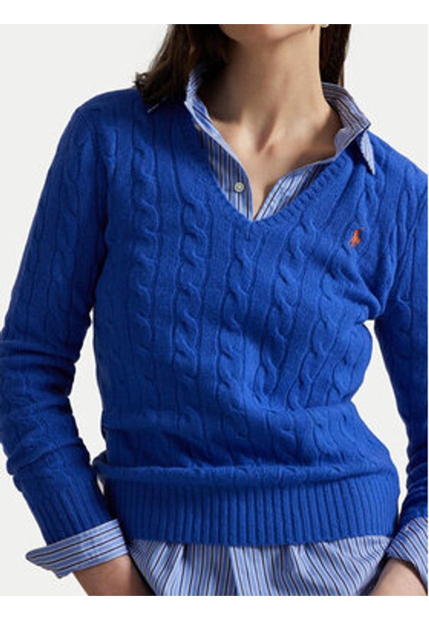 Polo Ralph Lauren Sweter 211971866006 Niebieski Slim Fit. Typ kołnierza: polo. Kolor: niebieski. Materiał: wełna