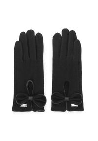 Wittchen - Damskie rękawiczki z wycięciem i dużą kokardą. Kolor: czarny. Materiał: wełna. Wzór: kwiaty, haft. Sezon: zima #2