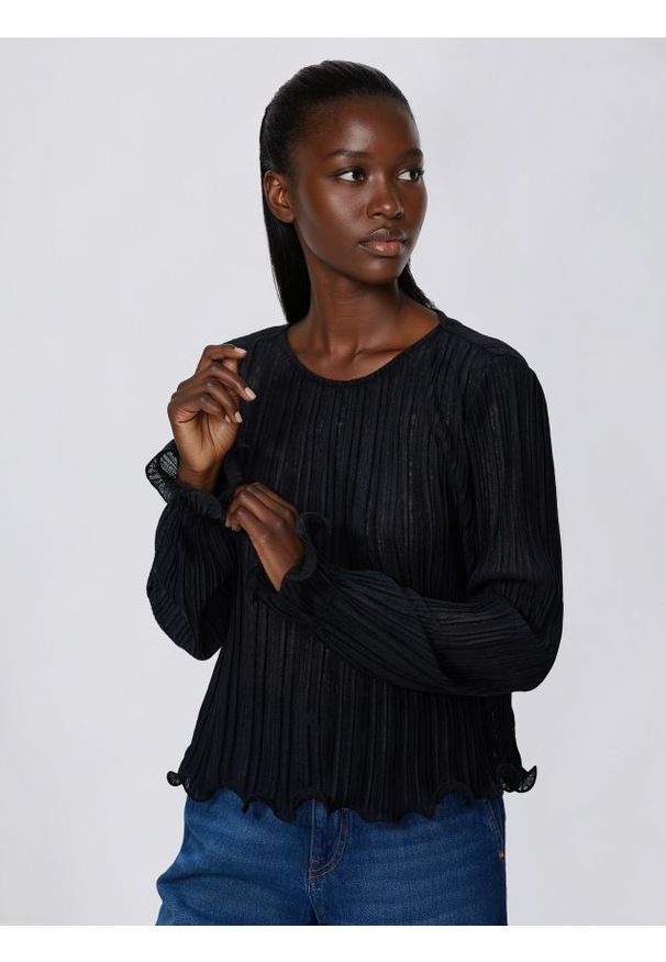 Reserved - Bluzka w prążki - czarny. Kolor: czarny. Materiał: dzianina. Wzór: prążki