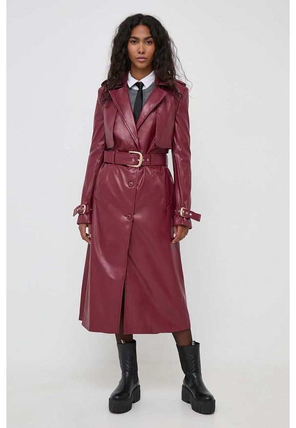 BARDOT - Bardot płaszcz damski kolor bordowy przejściowy. Okazja: na co dzień. Kolor: czerwony. Styl: casual