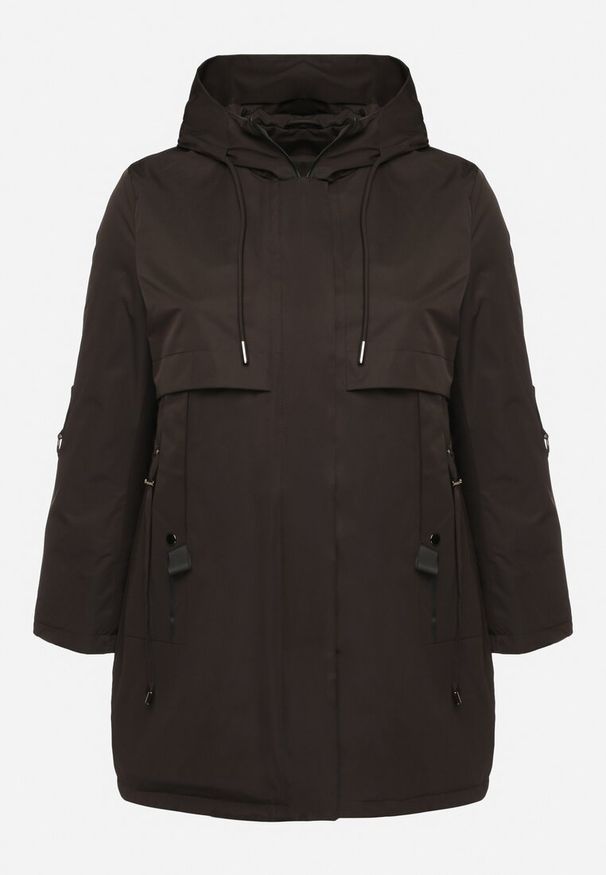 Born2be - Czarna Kurtka Typu Parka z Kapturem i Podpinanymi Rękawami Falunea. Okazja: na co dzień, na spacer. Typ kołnierza: kaptur. Kolekcja: plus size. Kolor: czarny. Materiał: jeans. Styl: klasyczny, sportowy, casual, elegancki