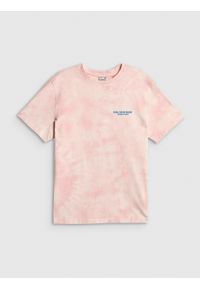 4f - 4F T-shirt oversize z nadrukiem damski - różowy L. Okazja: na co dzień. Kolor: różowy. Materiał: dzianina, bawełna, jeans, materiał. Wzór: nadruk. Styl: casual #1