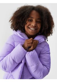 4f - Płaszcz puchowy pikowany dziewczęcy - fioletowy. Kolor: fioletowy. Materiał: puch. Długość: do kolan. Sezon: zima #2