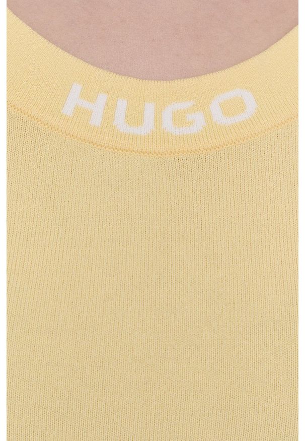 Hugo - HUGO sweter damski kolor żółty lekki. Kolor: żółty. Materiał: włókno, materiał, wiskoza, dzianina. Długość rękawa: długi rękaw. Długość: długie