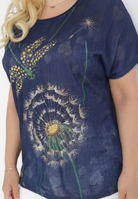 Born2be - Granatowy T-shirt z Nadrukiem z Cyrkonii Anatisa. Kolor: niebieski. Materiał: bawełna, tkanina. Długość rękawa: krótki rękaw. Długość: krótkie. Wzór: nadruk #4