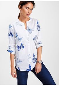 bonprix - Bluzka z wiskozy z nadrukiem. Kolor: biały. Materiał: wiskoza. Długość: długie. Wzór: nadruk. Styl: elegancki #1