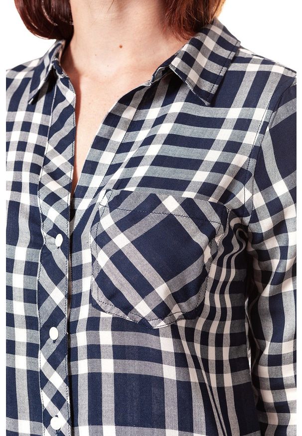 Wrangler - KOSZULA WRANGLER FLUID SHIRT NAVY W5239SL35 112129345. Kolor: czarny. Wzór: kratka