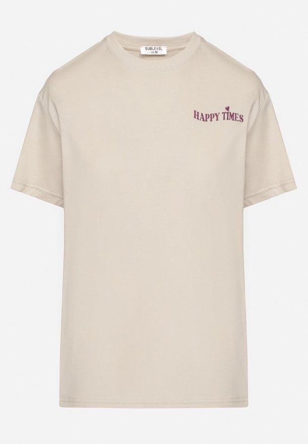 Born2be - Jasnobeżowy Bawełniany T-shirt Oversize Fillaria. Okazja: na co dzień. Kolor: beżowy. Materiał: bawełna. Wzór: aplikacja. Styl: klasyczny, casual