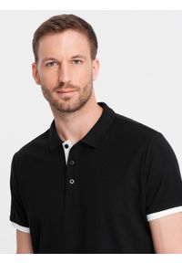 Ombre Clothing - Bawełniana męska koszulka polo z kontrastowymi wykończeniami – czarna V8 OM-POSS-0113 - XXL. Okazja: na co dzień. Typ kołnierza: polo. Kolor: czarny. Materiał: bawełna. Wzór: haft. Styl: casual #1