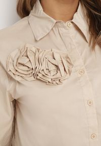 Born2be - Beżowa Koszula w Ozdobne Kwiaty Deraina. Kolor: beżowy. Wzór: kwiaty #5