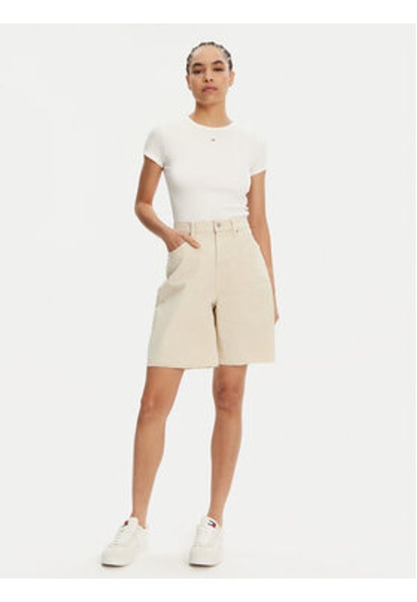 Tommy Jeans Bermudy DW0DW21646 Beżowy Regular Fit. Kolor: beżowy. Materiał: bawełna