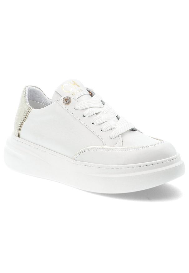 CheBello - Białe Sneakersy Chebello Wygodne Obuwie Damskie. Zapięcie: sznurówki. Kolor: biały. Materiał: skóra. Styl: klasyczny, sportowy, elegancki