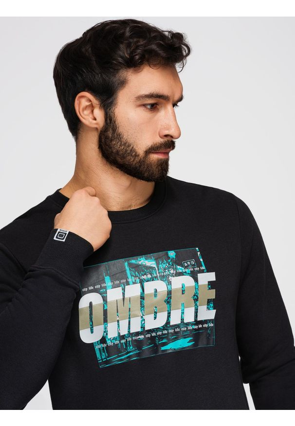 Ombre Clothing - Męska bluza z nadrukiem zakładana przez głowę - czarna V3 - Rozmiar: M. Kolor: czarny. Materiał: poliester, bawełna. Wzór: nadruk