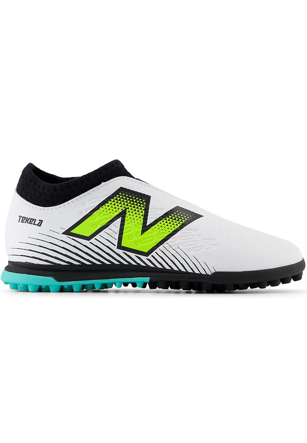 Turfy dziecięce New Balance TEKELA V4+ MAGIQUE JNR FG SJT3TH45 – białe. Kolor: biały. Materiał: materiał, syntetyk. Szerokość cholewki: normalna. Sezon: zima. Sport: piłka nożna