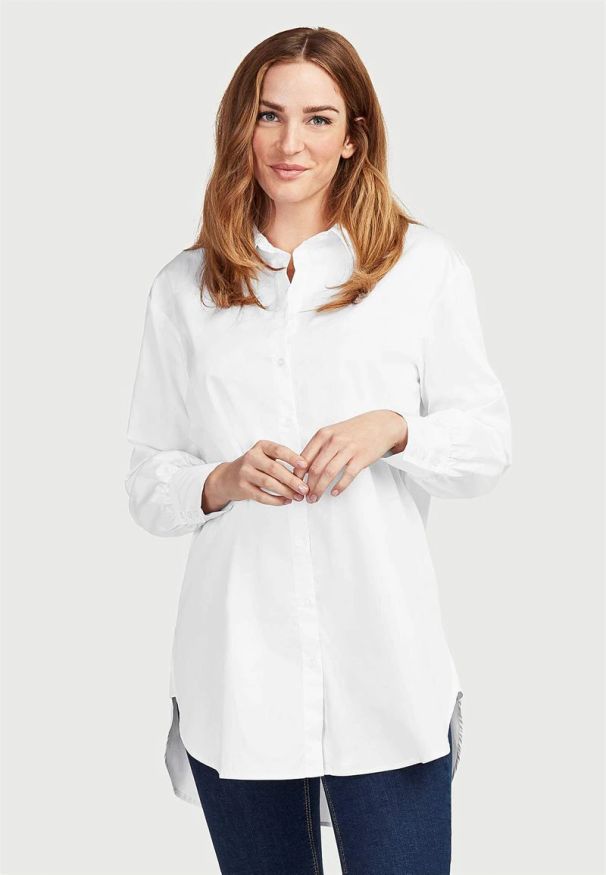 Cellbes - Długa koszula ze satyny bawełnianej. Kolor: biały. Materiał: satyna, bawełna. Długość rękawa: długi rękaw. Długość: długie