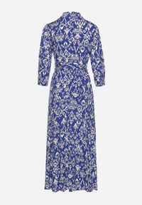 Born2be - Granatowa Sukienka Koszulowa z Wiskozy Ozdobiona Ornamentalnym Wzorem Hoarna. Kolor: niebieski. Materiał: wiskoza. Wzór: aplikacja. Sezon: wiosna, lato. Typ sukienki: koszulowe #4