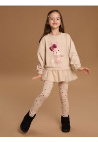 Sinsay - Prążkowane legginsy ze wzorkiem - beżowy. Kolor: beżowy. Materiał: prążkowany